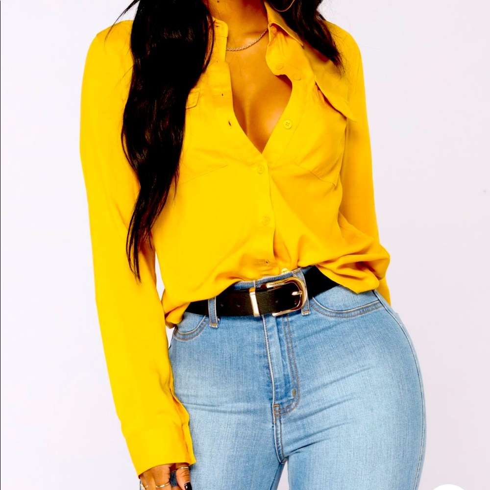 FashionNova You Better Work Shirt- Mustard